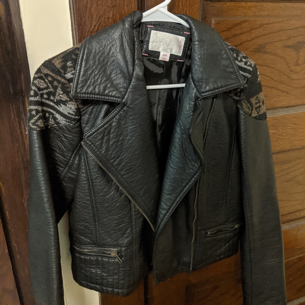 Cropped Aztec Faux Leather Jacket